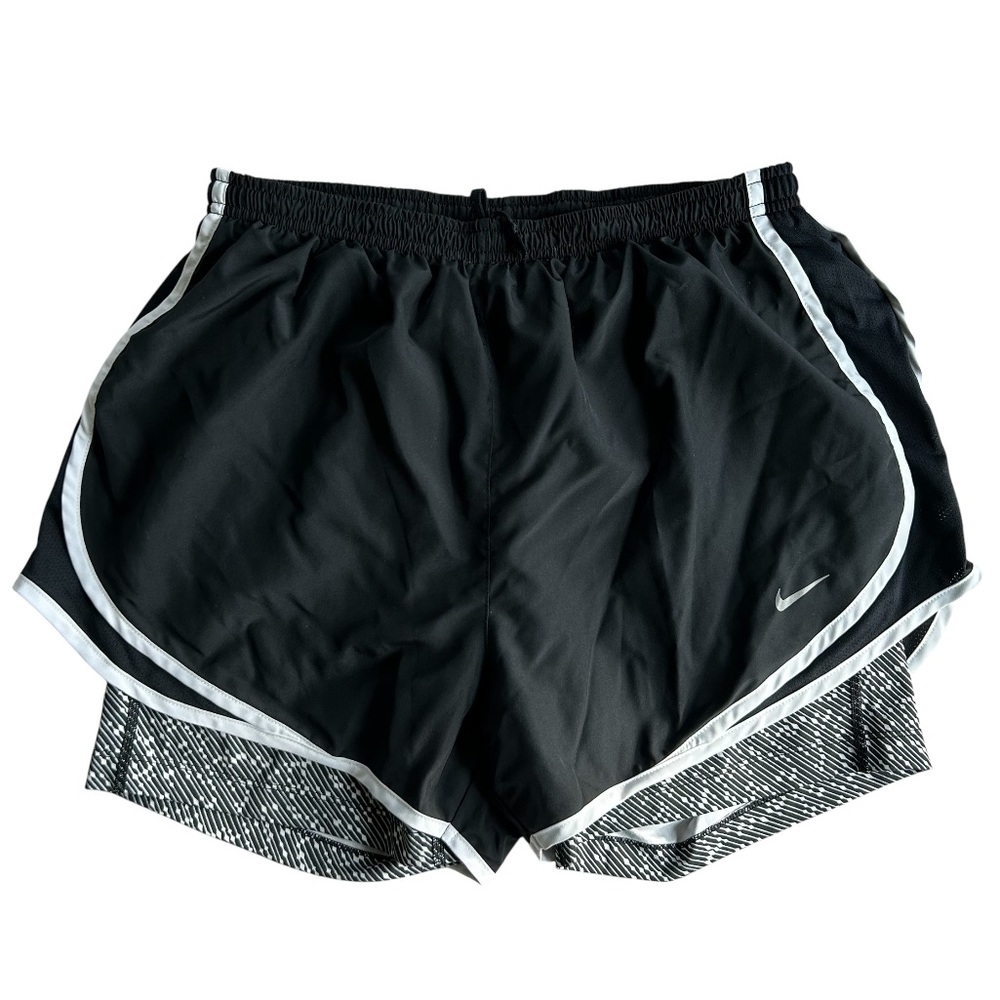 NIKE Women's Half Tight Athletic Shorts Black White Power Race Day Dri Fit L